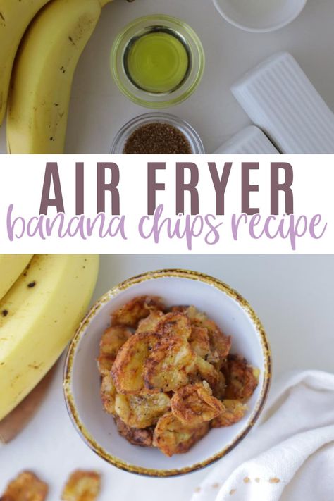 Banana chips in the air fryer can statisfy your cravings without feeling guilty! Enjoy this flavorful, crispy, nutrient-packed snack at home! #AirFryerRecipe #HealthyFood #bananas #bananachips via @sweeterbydesign Chips In The Air Fryer, Ninja Airfryer, Banana Chips Recipe, Snack At Home, Healthy Banana, Feeling Guilty, Banana Chips, Air Fryer Recipes Easy, Banana Healthy