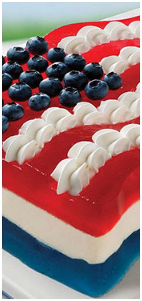 All-American Flag JELL-O Mold American Flag Food, Flag Desserts, Memorial Day Foods, Patriotic Treats, Kraft Foods, Flag Cake, Patriotic Food, Patriotic Desserts, 4th Of July Desserts