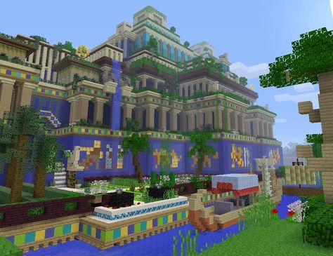 Gardens Of Babylon Minecraft, Minecraft Hanging Gardens, Minecraft Ziggurat, Minecraft Babylon, Minecraft L, Garden Minecraft, Minecraft Desert, Minecraft City Ideas, Popular Plants