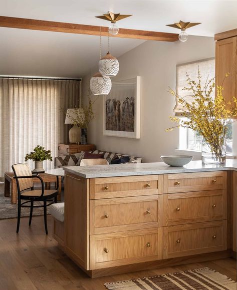 7 Ways to Give Wood Kitchen Cabinets Personality Without Paint Heidi Caillier, Solid Wood Kitchen Cabinets, Cane Dining Chairs, Oak Cupboard, Solid Wood Kitchens, Seattle Homes, Wood Kitchen Cabinets, Solid Wood Doors, Layered Rugs