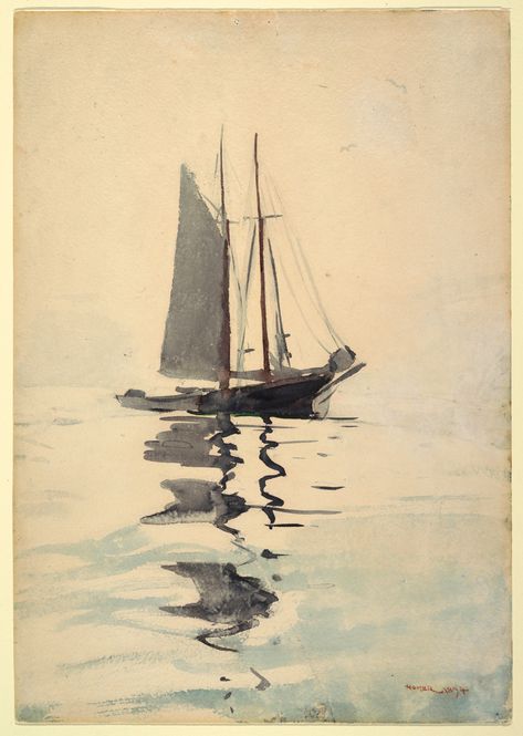 Sailboat Watercolor, Sailboat Art, Winslow Homer, Row Boat, Calm Water, Visual Artwork, Vintage Cat, Art Vintage, Buy Vintage