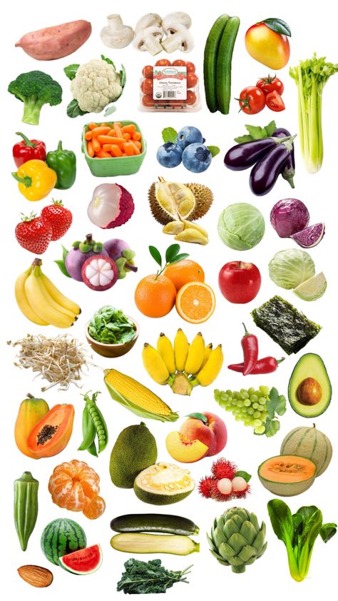 Wanted to do a cross off chart of all my favorite fruits and vegetables + almond for some reason Fruit Collage, Clean Diet, A Cross, Fruits And Vegetables, Almond, My Favorite, Diet, Fruit, Collage