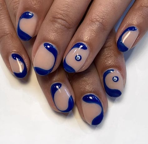 Biab Gel Nails, Eye Abstract, Alex Smith, Evil Eye Nails, Navy Nails, Eye Nails, Liner Brush, Minimal Nails, Party Nails