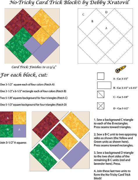 Debbies No Tricky Card Trick – Quilting Cubby Easy Card Tricks, Quilt Blocks Easy, Make A Quilt, Quilting Designs Patterns, Quilt Block Patterns Free, Quilt Square Patterns, Easy Quilt, Quilt Magazine, Patchwork Quilt Patterns