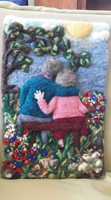 Wool Art Ideas, Felt Art Projects, Felted House, Painting With Wool, Wool Painting, Felt Wall Hanging, Needle Felting Diy, Wool Felt Projects, Wet Felting Projects