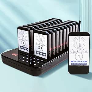 FXLYUTXP Restaurant Pager System,16 Beepers Pagers for Restaurants,Wireless Restaurant Waiting Buzzers Queue Paging System,Guest Customer Calling System for Business Servers(Black) Black Office, Restaurant Supplies, Office Products, Thing 1, Restaurant, Black