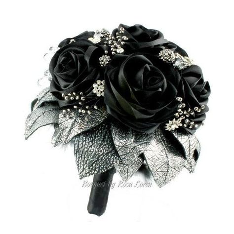 Hogwarts and MoMWW Guild Chat ❤ liked on Polyvore featuring home, home decor, flowers, wedding, bouquet and flore Black Bridal Bouquet, Black Wedding Bouquet, Silver Bouquet, Alternative Wedding Bouquet, Biker Wedding, Black Bouquet, Goth Wedding, Dark Wedding, Prom Flowers