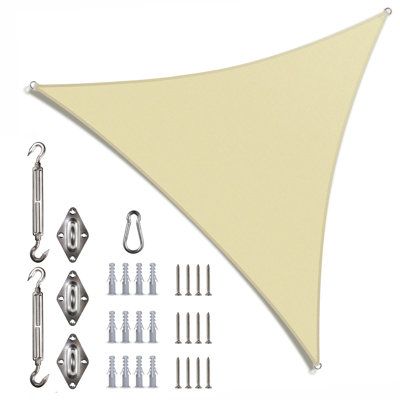 Burning up and getting beat down by the summer heat. Take back your home's comfort with this shade sail, built with care and made of the premium stainless steel grade 314 D-rings. These shade sails are proven to hold up strong through wind, sun, and rain, all the while providing cool shade and 95% UV blockage as well as lowering the ambient temperature. Installation is easy with a corresponding hardware installation kit. Hang them over your patio, lawn, garden, backyard, swimming pool, driveway, Backyard Swimming Pool, School Bus Tiny House, Sun Sails, Triangle Shade Sail, Triangle Sun Shade, Equilateral Triangle, Sun Shade Sail, Carport Designs, Shade Sails