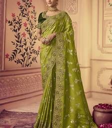 Lime Viscose Resham Embroidery Party Wear Designer Saree - Vasu Sarees - 4434536 Chinon Saree, Green Color Saree, Engagement Saree, Reception Saree, Nauvari Saree, South Silk Sarees, Green Saree, Art Silk Sarees, Trendy Sarees