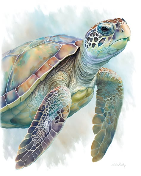 Turtle Printable, Sea Turtle Wall Art, Pastel Style, Turtle Wall Art, Upload File, Turtle Decor, Watercolour Art, Digital Art Print, Wall D