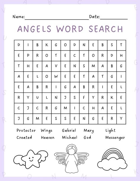 Angel Activity For Kids, Angels In The Bible, Sunday School Activity Sheets, Wednesday School, Teen Bible Lessons, Making Words Activities, El Elyon, Angels Bible, Rainbow Ideas