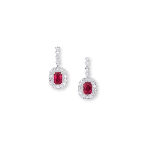 A PAIR OF SPINEL AND DIAMOND EAR PENDANTS | earrings, diamond | Christie's Spinel Earrings, Earrings Diamond, Pear Shaped Diamond, High Jewelry, Pendant Earrings, Tiffany & Co., Lalique, Diamond Cuts, Crochet Earrings