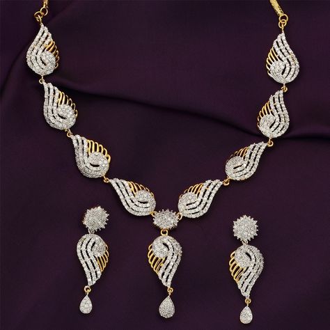 Look Stunning in this AD Necklace Set, perfect for the contemporary women! https://www.shreehari.co/ad-cz/necklace.html #AmericanDiamond #Jewelry ShreeHari Jewellers Ad Necklace Set, American Diamond Necklaces, Diamond Necklace Set, American Diamond, Necklace Set, Diamond Necklace, Gold