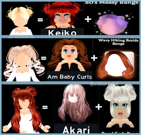 Royale High Curly Hair Combos, Cute Rh Hair Combos, Rh Face Combos, Royal High Hair Combos, Rh Combos, Rh Hacks, Gyaru Hair, Royals High, Royal High Outfits Ideas Cheap