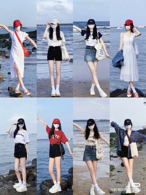 Summer K Pop Outfits, Aesthetic Beach Outfits Korean, Summer In Korea Outfits, Taiwan Outfit Summer, Summer Outfits Aesthetic Korean, Summer Outfits Korean Style, Summer Outfit Korean Style, Summer Asian Outfits, Ootd For Beach