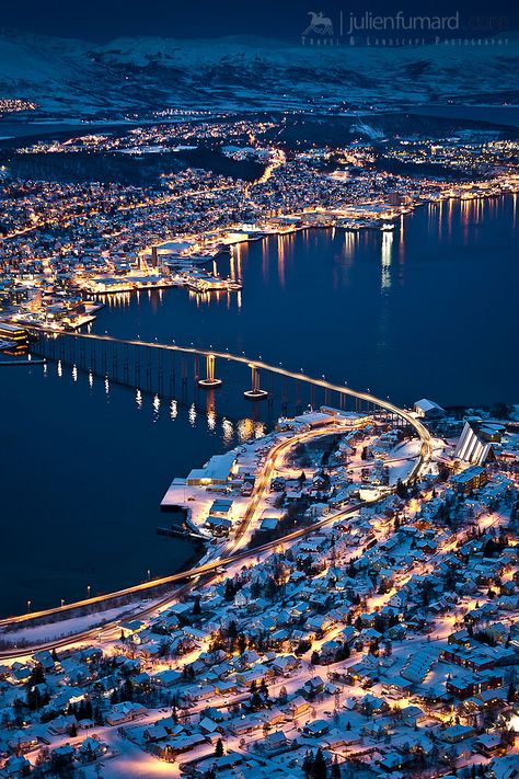 City lights of Tromsø, Norway Tromso Norway, Norway Viking, Beautiful Norway, Top Of The Mountain, City At Night, Scandinavia Travel, Norway Travel, Nordic Countries, Tromso