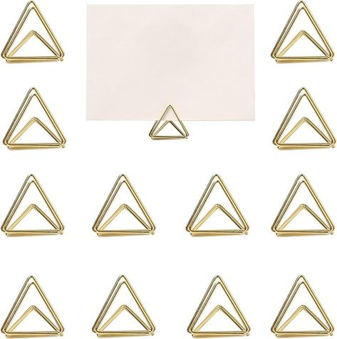 Amazon.com: Yzyil 30 Pieces Place Card Holder Name Cards Picture Holders Triangle Shape Wedding Card Holder Table Card Holder Wire Clips Menu Memo Sign Clip Holder for Wedding,Anniversary Party, Office,Resturant : Home & Kitchen Gold Place Cards, Wedding Table Number Holders, Table Card Holder, Place Card Holder, Card Table Wedding, Name Card Holder, Wedding Card Holder, Gold Triangle, Wedding Venue Decorations