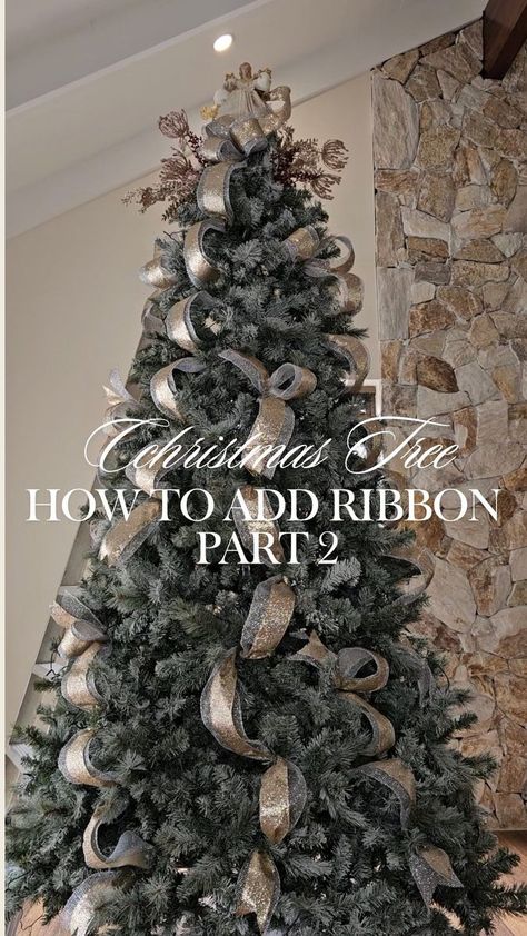 22 reactions · 23 shares | Completing the ribbon on this Christmas tree! This video will give you an idea of how to position your ribbons. 🎀 Swipe back to our previous reels for step-by-step instructions on perfect ribbon attachment. For a 3-meter tree, I used 2 rolls of 10cm silver ribbon, each 23 meters long, and 4 rolls of 6.4m gold ribbon, each 9 meters long. #christmas #christmastree #christmasdecor #christmasribbon #christmasribbons #howtodoribbon #christmastreeribbon #christmastreeribbontutorial #goldribbon #christmasgoldtheme #christmastylist #eventsstylist #christmasdecorator #christmastime | Dekor by Ruvie | Scott Dugdale · Christmas Time In Union Square Christmas Tree Ribbon Placement, Form And Space, Ribbon Tree, Tree Ribbon, Flocked Trees, Natural Christmas Decor, Ribbon On Christmas Tree, Gold Theme, Castle House