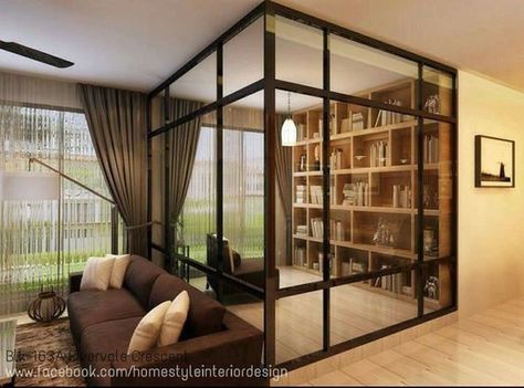 Home Office Inspiration, Minimalist Apartment, Glass Room, Home Library Design, Glass Walls, Home Library, Home Room Design, Apartment Interior, Home Office Design