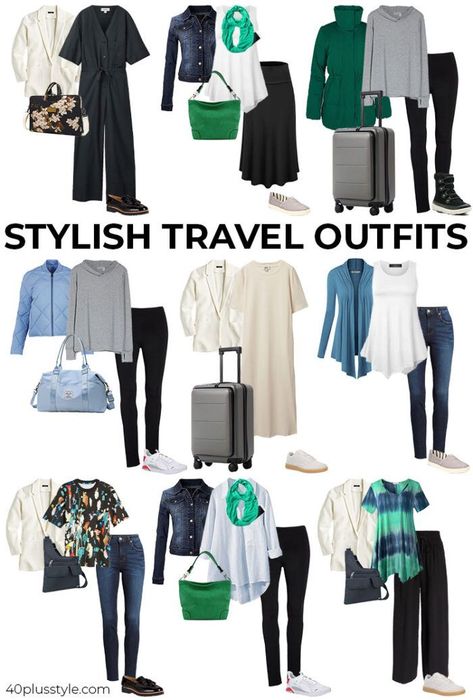 Best Travel Outfits For Plus Size Women, Women’s Travel Outfits, Simple Travel Outfits, Stylish Travel Outfits For Women, Womens Travel Outfits, Business Travel Outfits Woman, International Flight Outfit, Prague Outfit, Women Travel Outfits