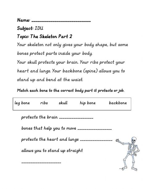 Skeleton Worksheet Free Printable, Skeleton Worksheet, Skeleton For Kids, Hs Classroom, Body Systems Worksheets, Skeletal System Worksheet, Skeleton System, Reading Games For Kids, The Skeletal System