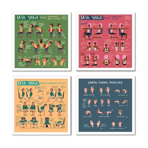 Desk Yoga - **Bestsellers Bundle** | Office Yoga Print | Yoga at your Desk | Work From Home Yoga | Carpal Tunnel Exercises Desk Yoga Poses, Ashtanga Yoga Primary Series, Desk Yoga, Carpal Tunnel Exercises, Yoga Shoulder, Office Yoga, Yoga Poses Names, Morning Yoga Routine, Yoga Prints