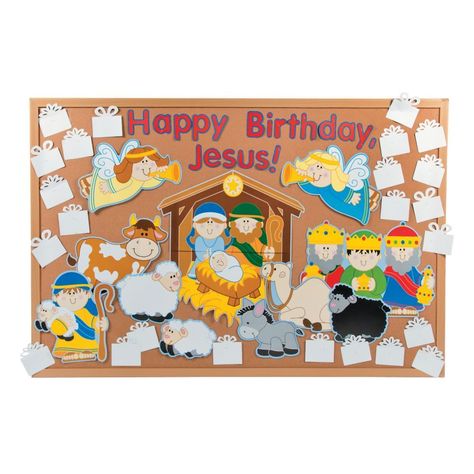 DIY "Happy Birthday, Jesus" Bulletin Board Set Nativity Bulletin Board, Jesus Bulletin Boards, Nativity Scene Display, Holiday Bulletin Boards, Christmas Bulletin Boards, Birthday Bulletin Boards, Birthday Bulletin, Christmas Bulletin Board, Christmas Bulletin