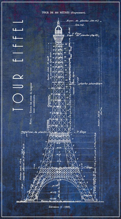 Tour Eiffel Digital Art - Eiffel Tower Engineering Blueprint 1886 by Daniel Hagerman Engineering Blueprints, Autocad Design, Eiffel Tower Drawing, Blueprint Drawing, Architecture Blueprints, French City, Patent Art Prints, Civil Engineering Design, Buch Design