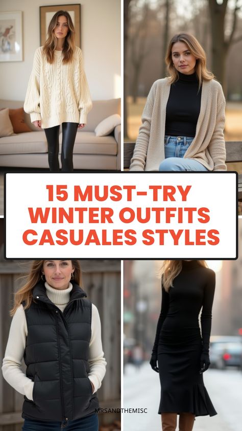 15 Must-Try Winter Outfits Casuales Styles Outdoor Style Women Winter, Casual Tourist Outfit Winter, Casual Late Winter Outfits, What To Wear In Winter For Women, Winter Staples For Women, Over 40 Outfits Winter, Semi Casual Winter Outfits, Casual Work Winter Outfits For Women, Comfy Chic Winter Outfits