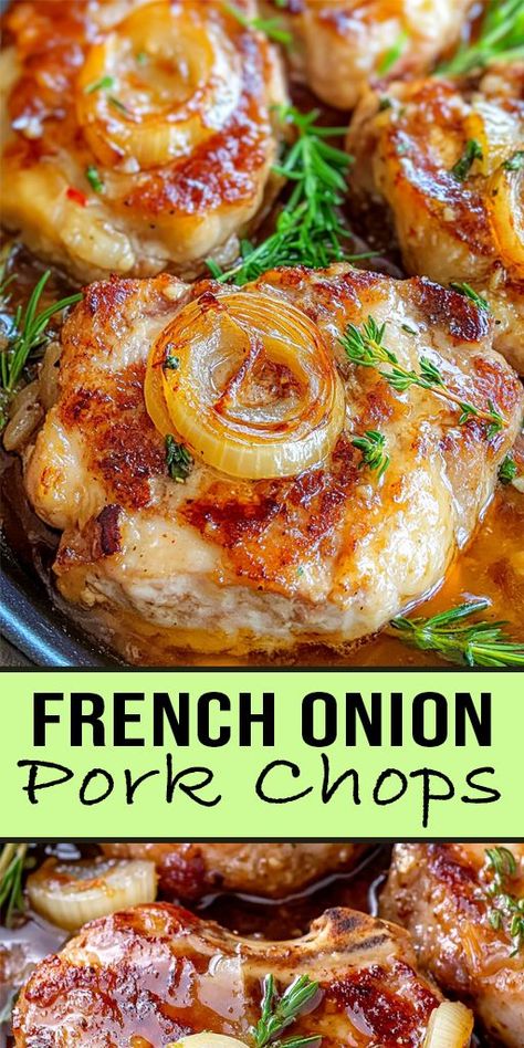 These French Onion Pork Chops are the perfect blend of tender pork, caramelized onions, and melted cheese. With just a few simple ingredients, you can bring the rich, savory flavors of French onion soup into a hearty pork chop dish! 🤤 ✨ Save this Pin for later to impress your friends and family with your next dinner! 🍽️ 🔗 Click the link to get the full recipe and step-by-step instructions! 🔗 #FrenchOnionPorkChops #PorkChops #FrenchOnionSoup #EasyRecipes #ComfortFood #WeeknightDinner French Onion Pork Chop Casserole, Pork Chop And Eggs, French Onion Pork Chops Instant Pot, French Onion Pork Chop Recipes, Pork Chop Soup Recipes, Pork Chop Instant Pot Recipes, Porkchop Crockpot Recipes, Pork Chop Recipes Instant Pot, Boneless Pork Chop Recipes Crockpot