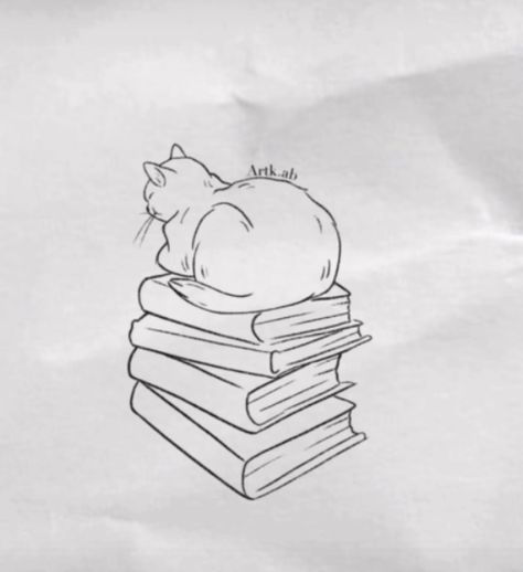 Crafter Tattoo Ideas, Book Cat Tattoo, Book And Cat Tattoo, Book Tattoo Minimalist, Cat Book Tattoo, Cat And Book Tattoo, Kindle Lockscreen, Cat Outline Tattoo, Teacher Tattoos