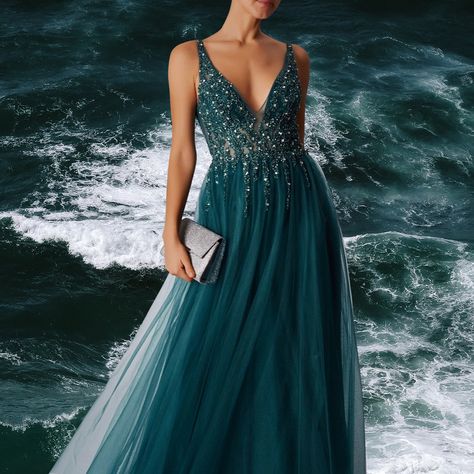 Gorgeous stormy sea green evening gown with beaded gem detailing. Available in more colours! Worldwide delivery! #promdress #bridesmaids #bride #bridalgown #cornish #penryn #cornwall #promdresseslong #prom2020 #specialoccasionwear Penryn Cornwall, Sea Green Dress, Mascara Collection, Commission Ideas, Green Prom Dresses, Colorful Gown, Green Evening Gowns, True Summer, Prom 2020