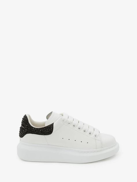 Oversized Sneaker in White/Jet Black | Alexander McQueen GB Alexander Mcqueen Sneakers Outfit, Alexander Mcqueen Oversized Sneaker, Black Alexander Mcqueen, Alexander Mcqueen Sneakers, Mcqueen Sneakers, Basket Noir, Alexander Mcqueen Shoes, Leather Denim, Black Sneakers