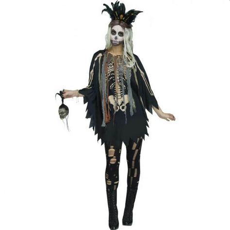 Model wearing Voodoo Poncho featuring skeleton print, jagged edge hem, bones and rags neckline Witch Doctor Costume, Voodoo Costume, Halloween Costumes Women Scary, Voodoo Halloween, Hippie Costume Halloween, Voodoo Priestess, Halloween Costumes For 3, Under Your Spell, Witch Doctor