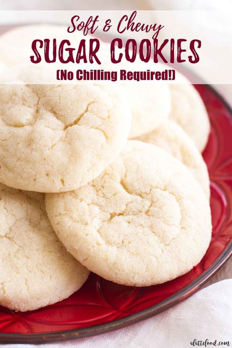 These homemade chewy sugar cookies are the perfect combination of soft and chewy! This no chill sugar cookie dough comes together easily, making these easy sugar cookies, in my opinion, the best sugar cookie recipe ever! #cookies #dessert #recipe #christmas #fall Sugar Cookie Recipe No Chill, Chewy Sugar Cookie, Chewy Sugar Cookie Recipe, Cookie Recipes Chewy, Best Sugar Cookie Recipe, Rolled Sugar Cookies, Chewy Sugar Cookies, Best Sugar Cookies, Easy Sugar Cookies