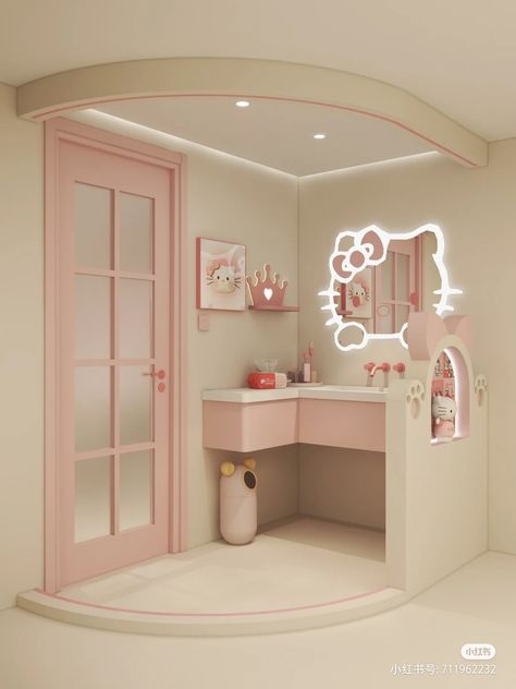 Hello Kitty Aesthetic Room, Baños Aesthetic, Pink Girl Room Decor, Bathroom Inspo Interior Design, Small Modern House Plans, Cool Room Designs, Hello Kitty House, Interior Design Your Home, Kids Bedroom Inspiration