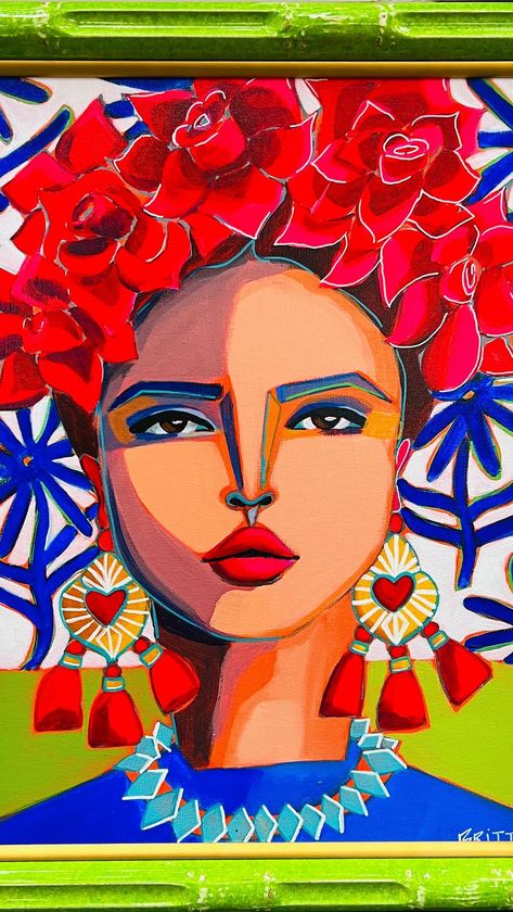 Brittany Atkinson, Abstract Face Art Acrylics, Illustrated Portraits, Frida Paintings, Abstract Face Art, Crafts With Pictures, Mexican Art, Aboriginal Art, Op Art