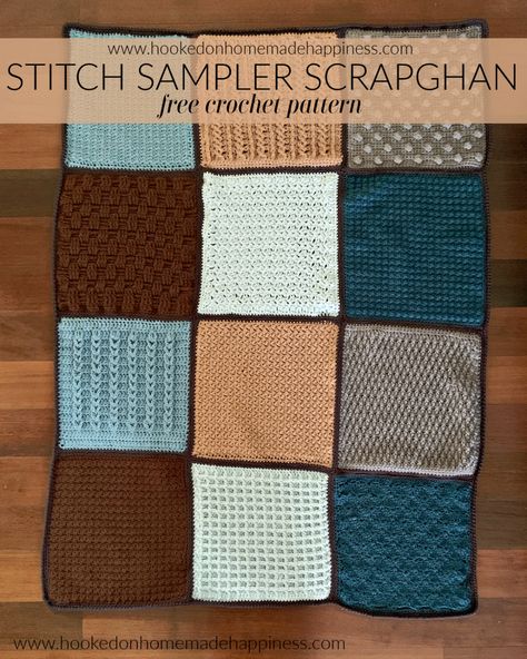 Alpine Stitch (Stitch Sampler Scrapghan CAL 2021 – Part 4) | Hooked on Homemade Happiness Sewing Squares, Colorblock Crochet, Berry Stitch, Spider Stitch, Crochet Sampler, Tulip Stitch, Sampler Afghan, Crochet Cal, Alpine Stitch