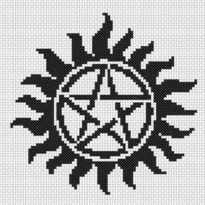 Tattoo Pdf, Pagan Cross Stitch, Geeky Cross Stitch, Supernatural Tattoo, Geek Crafts, Supernatural Sam, Crochet Cross, Perler Patterns, Knitting Charts