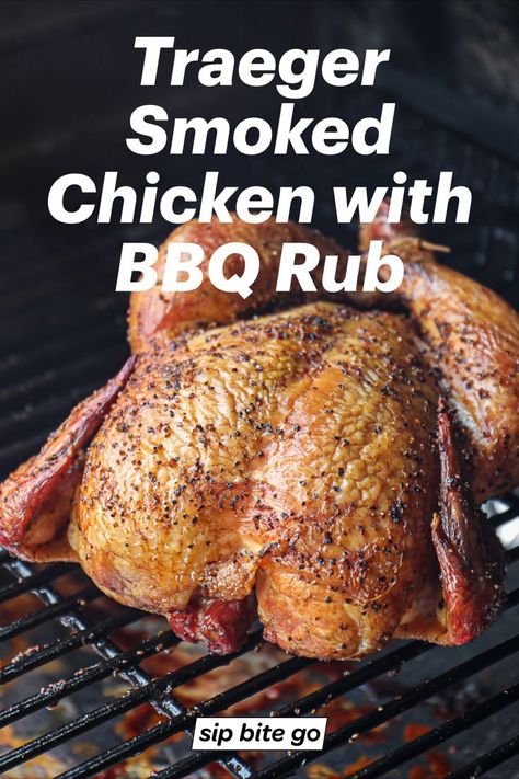 Traeger grill smoked chicken recipe with bbq seasonings Traeger Whole Chicken, Smoked Chicken Recipes, Smoked Whole Chicken, Traeger Cooking, Whole Chicken Recipe, Traeger Grill Recipes, Grilled Food, Whole Chicken Recipes, Smoked Food