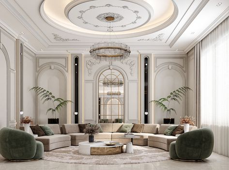 Classic Reception Design.... :: Behance New Classic Villa Interior Design, Neo Classic Living Room, Majles Design, Classic Majlis, Neoclassical Living Room, Neo Classical Interiors, Void Design, Mansion House Plans, Neo Classic Design