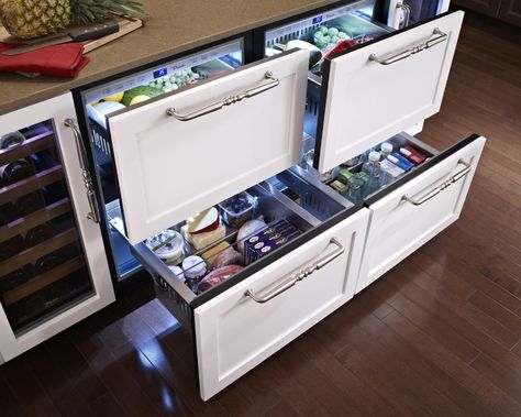 Projects | True Residential Undercounter Refrigerator Drawers, Kitchen Gadgets Organization, Drawer Refrigerator, Unique Appliances, Kitchen Appliance Storage, Undercounter Refrigerator, Outdoor Kitchen Appliances, Appliances Storage, Refrigerator Drawers