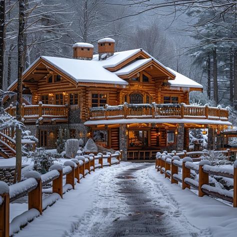 Luxury Cabin Exterior, Big Log Cabin Houses, Big Log Cabin, Log Cabins Exterior, Log Cabin Mansions, Wood House Design, Large Cabin, Winter House Exterior, Mountain Dream Homes