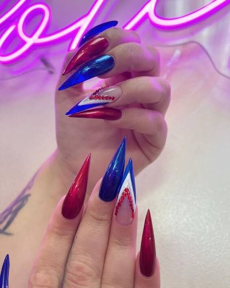 4th July Nails 2024, Patriotic Nails 2024, Fourth Of July Nails Stiletto, 4th Of July Nails Stiletto, Patriotic Manicure, Independence Day Nails, Nails Patriotic, July 4th Nails, 4th Of July Nail Designs