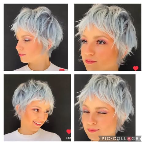 Shaggy Short Pixie, Short Pixie Shag, Elf Haircut, Shag Pixie Cut, Pixie Shag Haircut, Shag Pixie, Hair Dye Trends, Ladies Short Hair, Pixie Shag