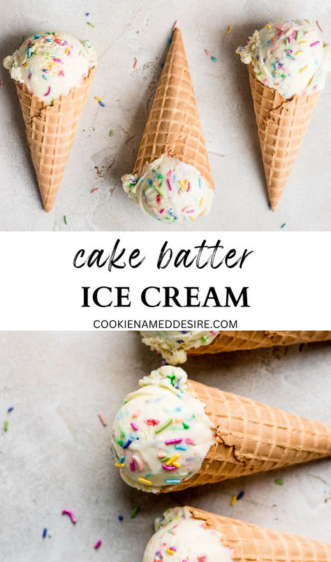 waffle cones with scoops of ice cream topped with sprinkles Birthday Cake Ice Cream, Cake Batter Ice Cream, Birthday Cheesecake, Cake Batter Cookies, Vanilla Mug Cakes, Ice Cream Birthday Cake, Vanilla Ice Cream Recipe, Cake Ice Cream, Ice Cream Containers