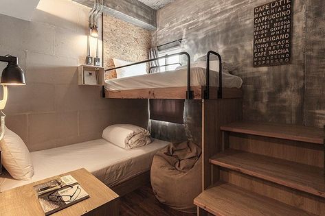 PL interior design recycles materials to create hostel in taiwan Hostel Ideas Projects Interior Design, Backpackers Hostel Design, Hostel Room Interior, Hostel Room Design, Hostel Room Ideas, Hostel Design, Student Hostel, Old Window Frames, Hostels Design