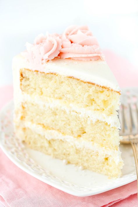 Rose Water Vanilla Layer Cake! Such a fun, unexpected flavor! Perfect for Valentine's Day! Vanilla Layer Cake Recipe, Vanilla Layer Cake, Layer Cake Recipes, Smooth Cake, Vanilla Cake Recipe, Savoury Cake, Rose Water, Let Them Eat Cake, Clean Eating Snacks