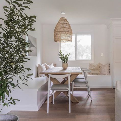 uploaded by cyndi Coastal Breakfast Nook, Coastal Breakfast, Corner Breakfast Nook, Breakfast Nook Bench, White Built Ins, Nook Bench, Breakfast Nook Ideas, Scandinavian Dining Room, Nook Ideas