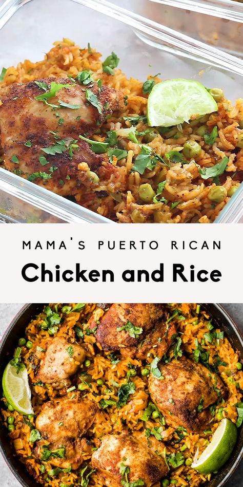 Chicken Sofrito, Puerto Rican Chicken And Rice, Puerto Rican Chicken, Savory Rice, Seasoned Chicken, One Pan Dinner, Chicken And Rice, Health Dinner Recipes, Idee Pasto Sano